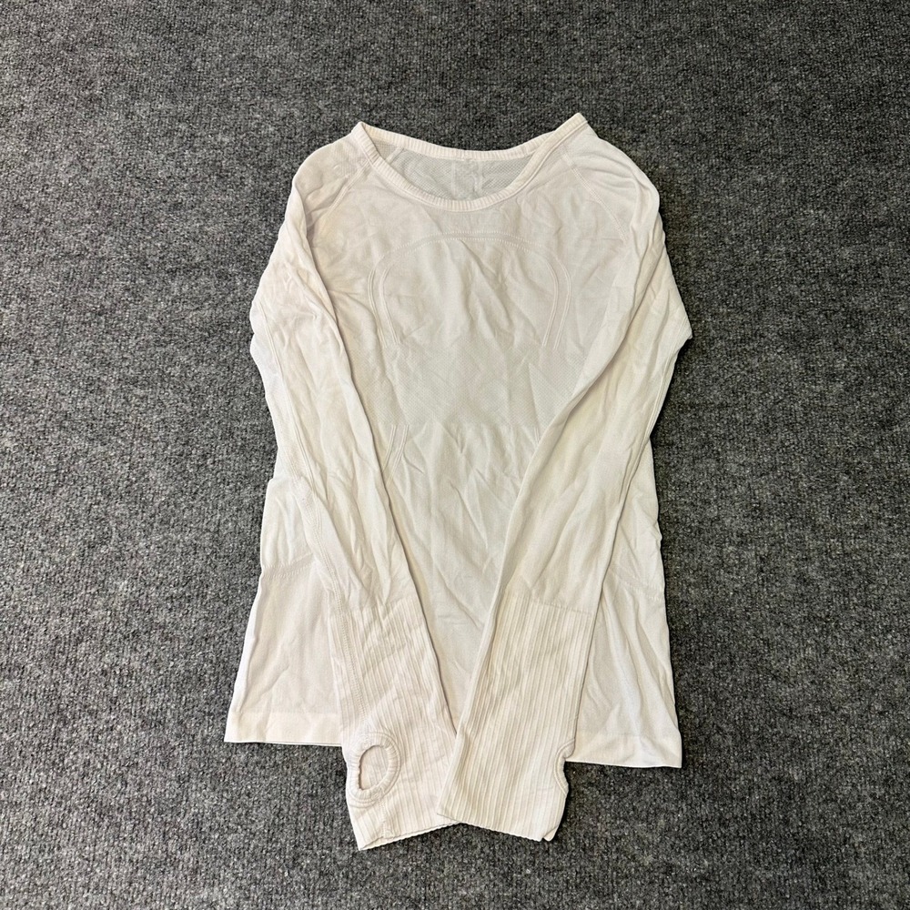 Lululemon Long Sleeve Womens Size 4 White Swiftly Tech Slim Fit Thumbhole Stain